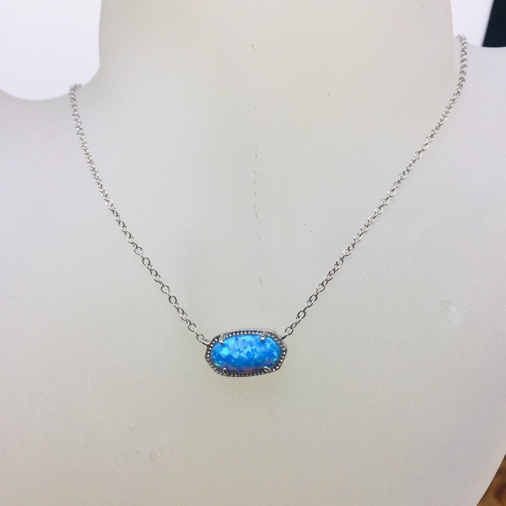 Kendra Scott Elisa Ocean Blue Kyocera opal necklace Silver Tone
